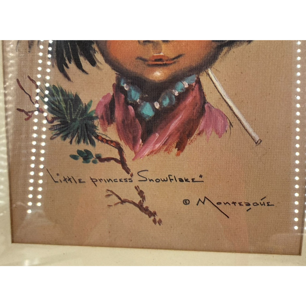 Little Princess Snowflake Print Signed Monteague 1964 Vintage Framed Art - Picture 3 of 10